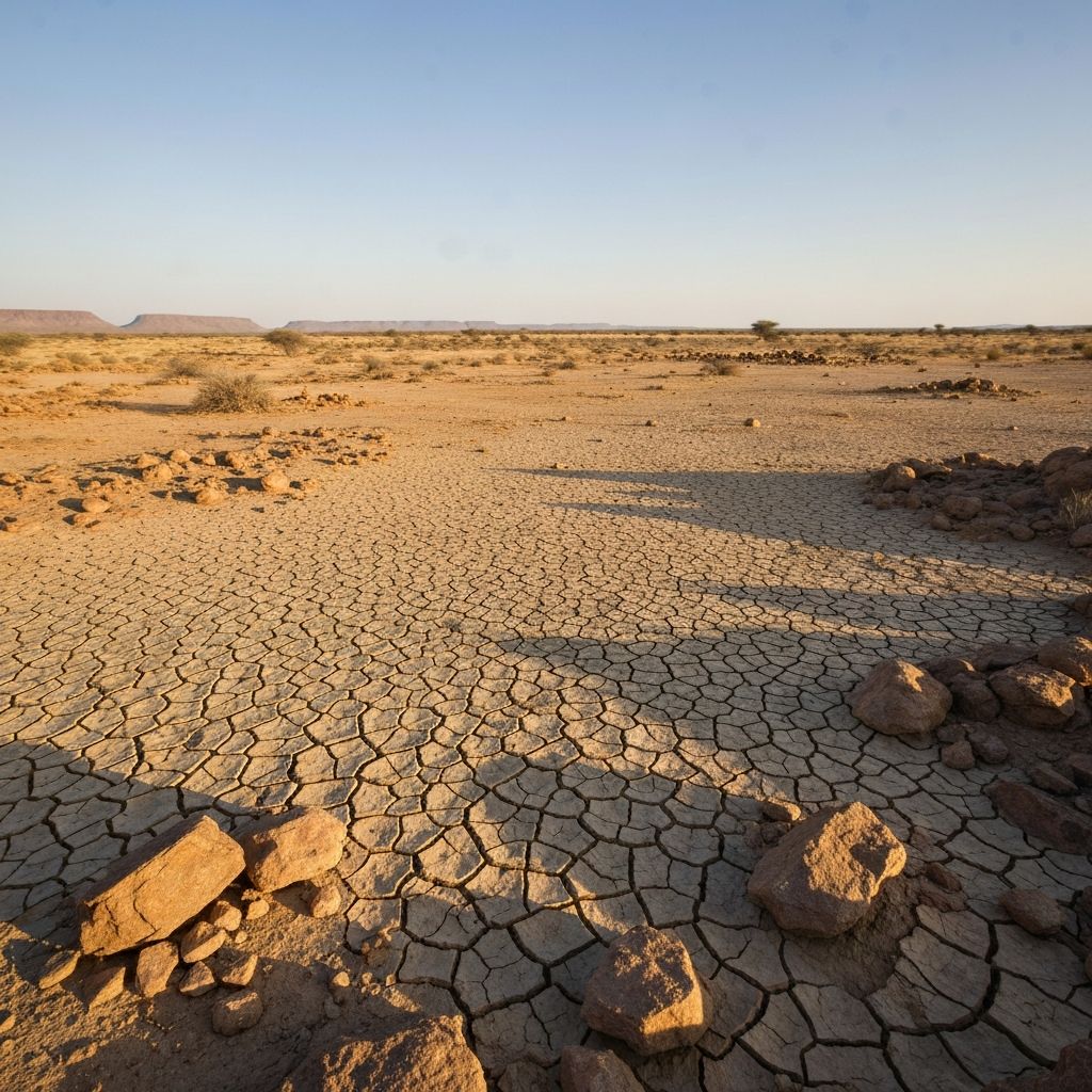 Arid drought-affected land in northern Namibia